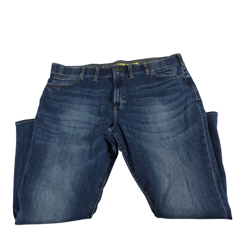 Lee Extreme Motion Mens 48x30 Straight Fit Tapered Leg Jeans Dark Wash Blue